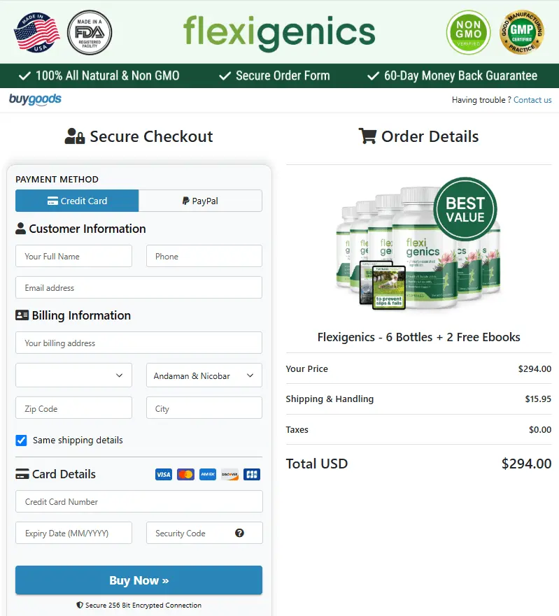 Flexigenics Official Website Secure Order Page